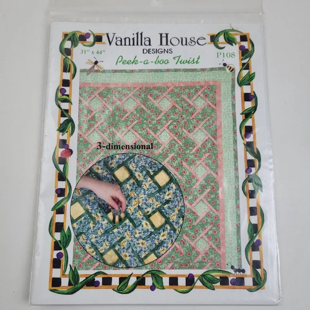 Vanilla House Designs Peek-a-boo Twist P-108 Pieced 3D Quilt Pattern 31 X 44 New